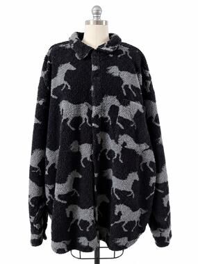 90s True Grit Horse Country 2 Oversized Berber Fleece Big Shirt XXL Western